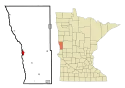 Location of Breckenridgewithin Wilkin County and state of Minnesota