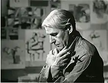 Portrait of Willem de Kooning, action painting painter in his studio