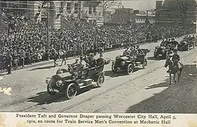 "President Taft and Governor Draper passing Worcester City Hall, April 3, 1910"