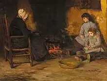William Gerard Barry, An old woman and children in a cottage interior, 1887