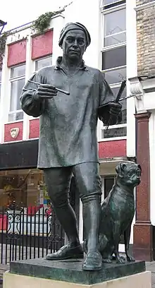 William Hogarth with Trump, 2001, statue by Jim Mathieson in Chiswick