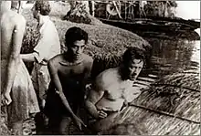 William Holden and Chandran Rutnam during the shooting of The Bridge on the River Kwai