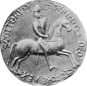 Greyscale photograph of the seal of William I, King of Scotland.