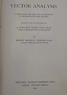 Title page to Vector Analysis (1907)