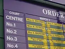 Image 1The order of play for all courts is displayed on boards around the grounds. (from Wimbledon Championships)