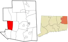 Chaplin's location within Windham County and Connecticut