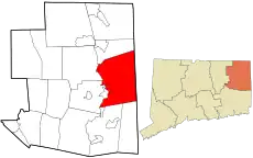 Killingly's location within Windham County and Connecticut