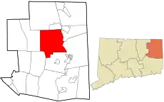 Pomfret's location within Windham County and Connecticut