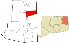 Putnam's location within Windham County and Connecticut