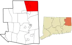 Thompson's location within Windham County and Connecticut