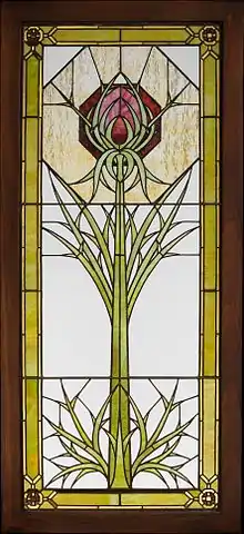 Louis J. Millet's thistle-designed window from the James A. Patton House designed by George Washington Maher, now in the collection of the Metropolitan Museum of Art in New York.