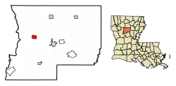 Location of Calvin in Winn Parish, Louisiana.