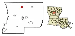 Location of Dodson in Winn Parish, Louisiana.