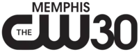 In black, The CW network logo with the word Memphis above it, right-aligned, and a black 30 to the right of the network logo.