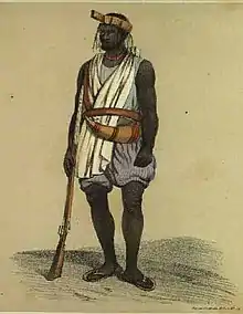 Image 19Wolof of Waalo, in "war costume" (1846) (from History of Senegal)