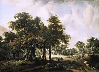 Meindert HobbemaWooded Landscape with Farmsteads (c. 1665)