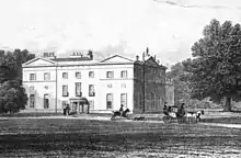 Woolton Hall, showing facade of c.1780 (1704; Grade I)(engraving of 1819)