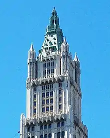 The neo-Gothic crown of the Woolworth Building by Cass Gilbert (1912)