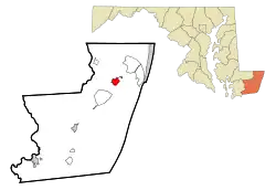 Location in Worcester County and the state of Maryland