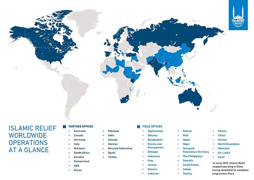 Map which shows at a glance where Islamic Relief works