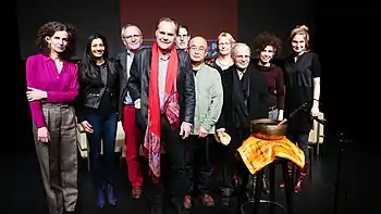 Fadhil Al Azzawi (third from right) at the Worldwide Reading for Ashraf Fayadh on January 14, 2016 at Hebbel am Ufer in Berlin.