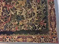 Detail of a woven carpet fragment, German, ca. 1540, wool, symmetric knots, 850-1500 kpsdm