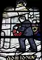 Window depicting the laying of a poppy wreath, honouring soldiers who died in the World Wars