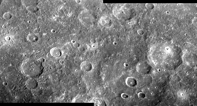 MESSENGER mosaic showing Wren at right, from the second flyby in October 2008