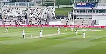 Kyle Jamieson bowling to Rohit Sharma in the inaugural WTC Final