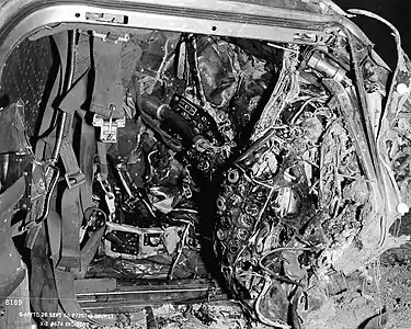 The cockpit of the X-2's escape capsule at the crash site.