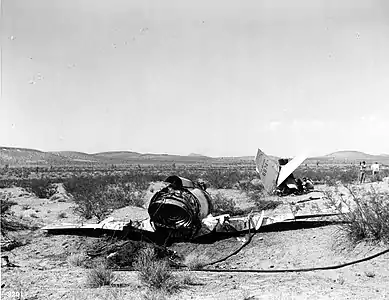 Two pieces of the X-2 at the crash site.