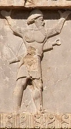Sattagydian soldier of the Achaemenid army, circa 480 BCE. Xerxes I tomb.