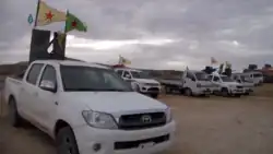 Toyota Hilux and other vehicles of the YPG and YPJ near Tabqa, 9 April 2017