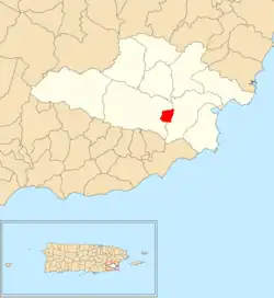 Location of Yabucoa barrio-pueblo within the municipality of Yabucoa shown in red