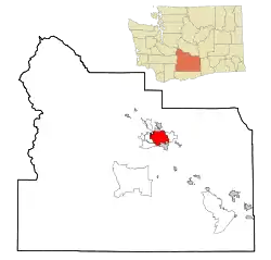 Location of Yakima in Yakima County