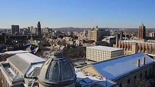 The Beinecke Library in architectural context, including Woolsey Hall in the foreground