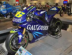 The Gauloises Yamaha YZR-M1, ridden by Valentino Rossi in the 2004 season on display.