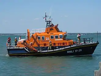 The current Yarmouth Severn-class lifeboat RNLI Eric and Susan Hiscock (Wanderer) (ON-1249) which has been in service at Yarmouth since 2001 to date (March 2014).