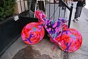 Yarn-covered bicycle in New York City by Artist Crocheted Olek