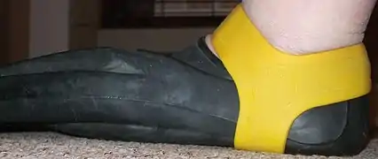 A fin grip positioned to secure a full-foot swimming fin on the foot.