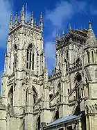 West towers of York Minster, in the Perpendicular Gothic style.