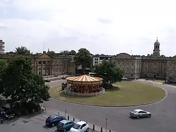 The two prison buildings, as seen from Clifford's Tower