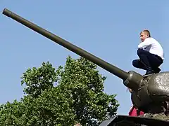 Young man on a Soviet-era tank in Tiraspol