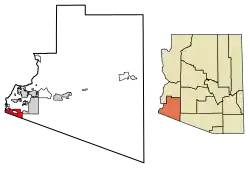 Location of San Luis in Yuma County, Arizona.