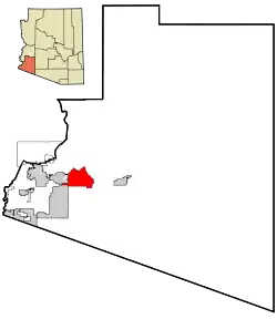 Location in Yuma County and the state of Arizona