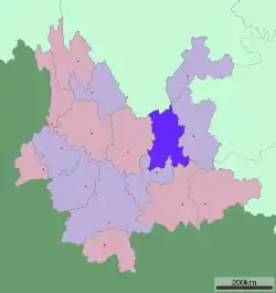 Location of Kunming City jurisdiction in Yunnan