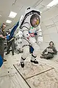 Z-1 suit being tested during a parabolic flight
