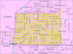 Location of West Grove neighborhood, map of ZIP Code Tabulation Area 92845, corresponding to West Garden Grove.