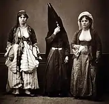 Fashion (l-r): Zahle, Lebanon, and (Zgharta); illustration from the book Popular Costumes in Turkey, 1873