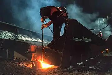 Oxyacetylene cutting to scrap one of the old railway bridges